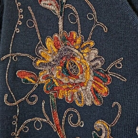 Vintage Carole Little Floral Embroidered Wool Blend Sweater Dress Petite Medium - Picture 5 of 16